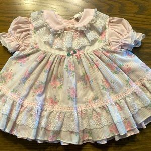 Vintage Bryan dress and apron pink white floral